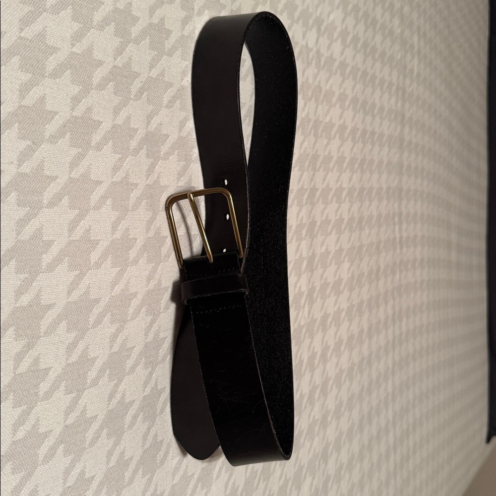 Banana Republic Black Leather Belt with Gold Buckle